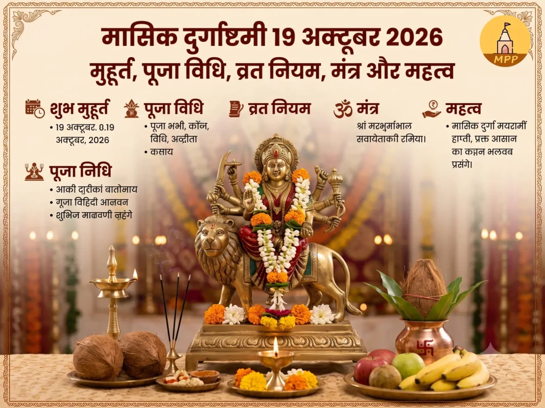 मासिक दुर्गाष्टमी 19 अक्टूबर 2026 के मुहूर्त, पूजा विधि, व्रत नियम, मंत्र और महत्व